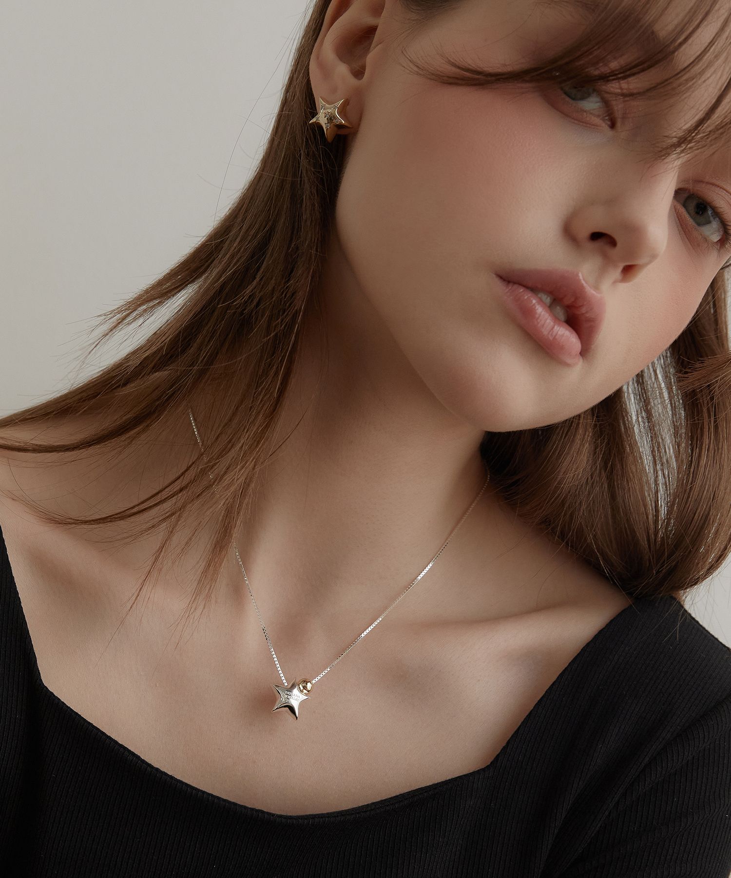 ☆TATIANA☆ Silver 925 Star Mirror Ball Necklace NZ2154 MUSINSA | TATIANA (Silver 925) Star and Ball Necklace NZ2139