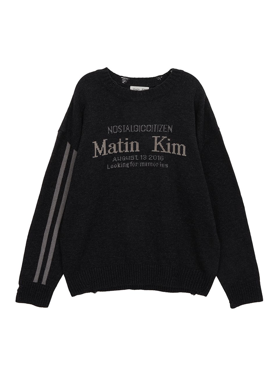 MUSINSA | MATIN KIM MATIN SLEEVE LINE KNIT PULLOVER IN CHARCOAL