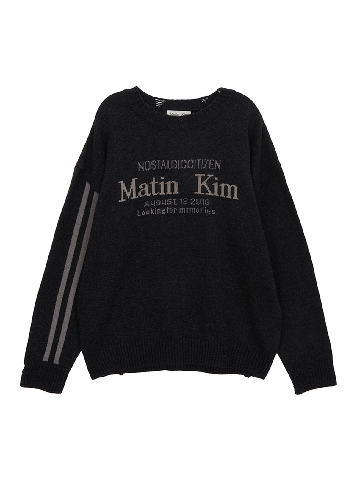 마뗑킴(MATIN KIM) MATIN SLEEVE LINE KNIT PULLOVER IN CHARCOAL