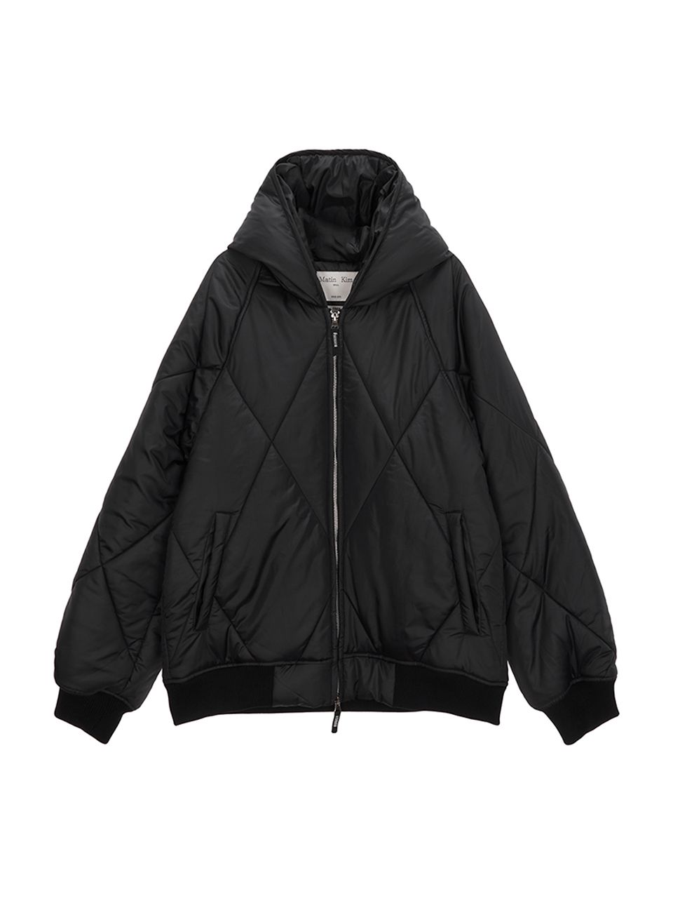 MUSINSA公式 | MATIN KIM BACK TYPO QUILTING HOOD JUMPER IN BLACK