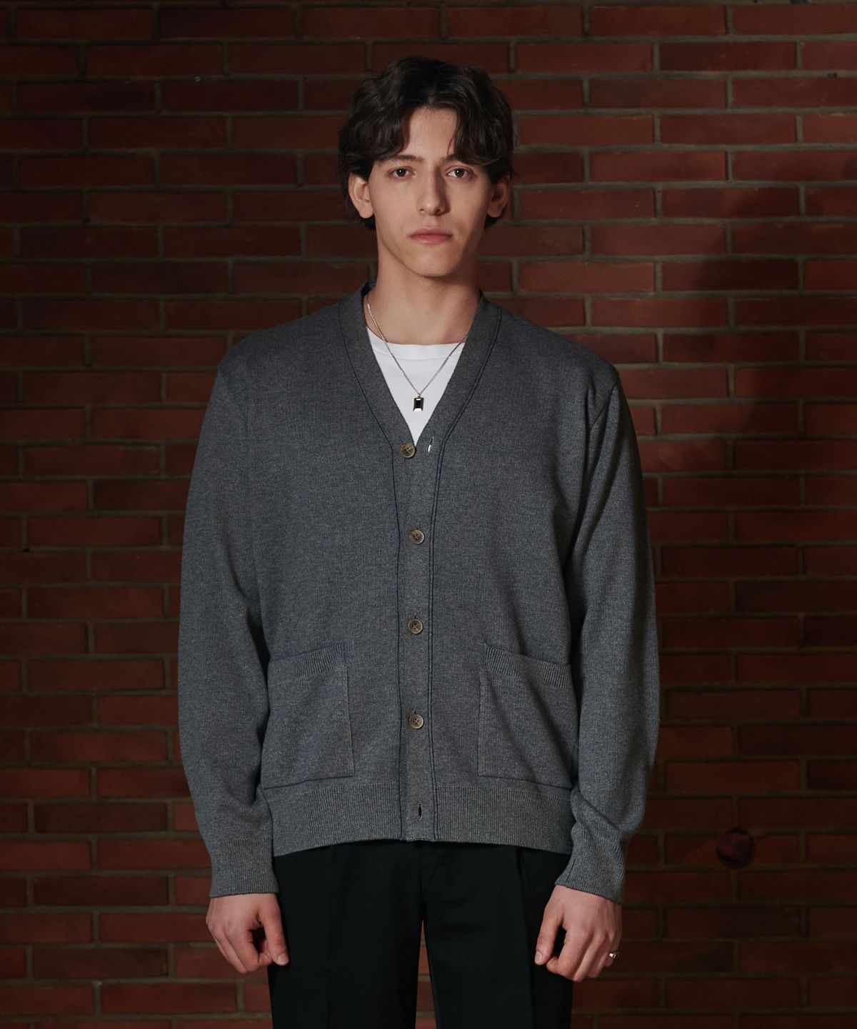 프로드셔츠(PRODESHIRT) 빈티지 투톤 V넥 가디건 (그레이)