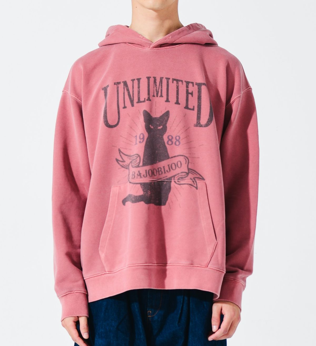 바쥬비쥬(BAJOO BIJOO) Unlimited Cat Pigment Hoodie [Indigo Pink]