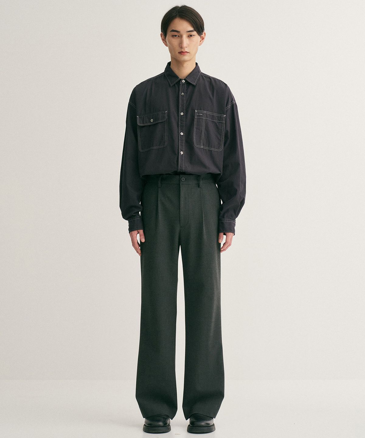 어나더 오피스(ANOTHER OFFICE) Habana Boot-cut Slacks (Heather Charcoal)