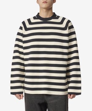 스트라이프 롱슬리브 티셔츠 - 블루 블랙 / CRTWMKNW015KNT0177777
