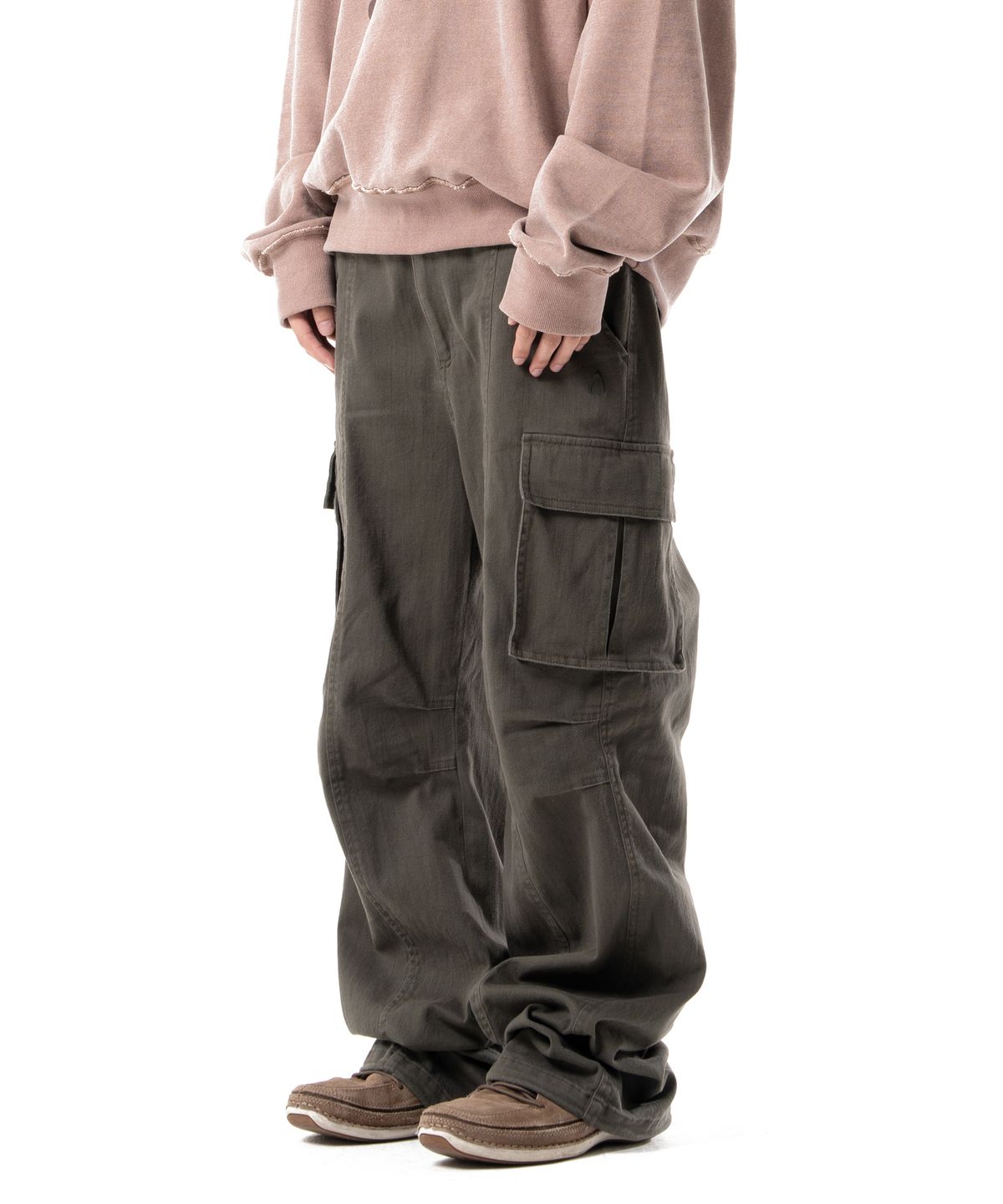 아캄(AAKAM) Washed Semi Wide Cargo Pants (Khaki)