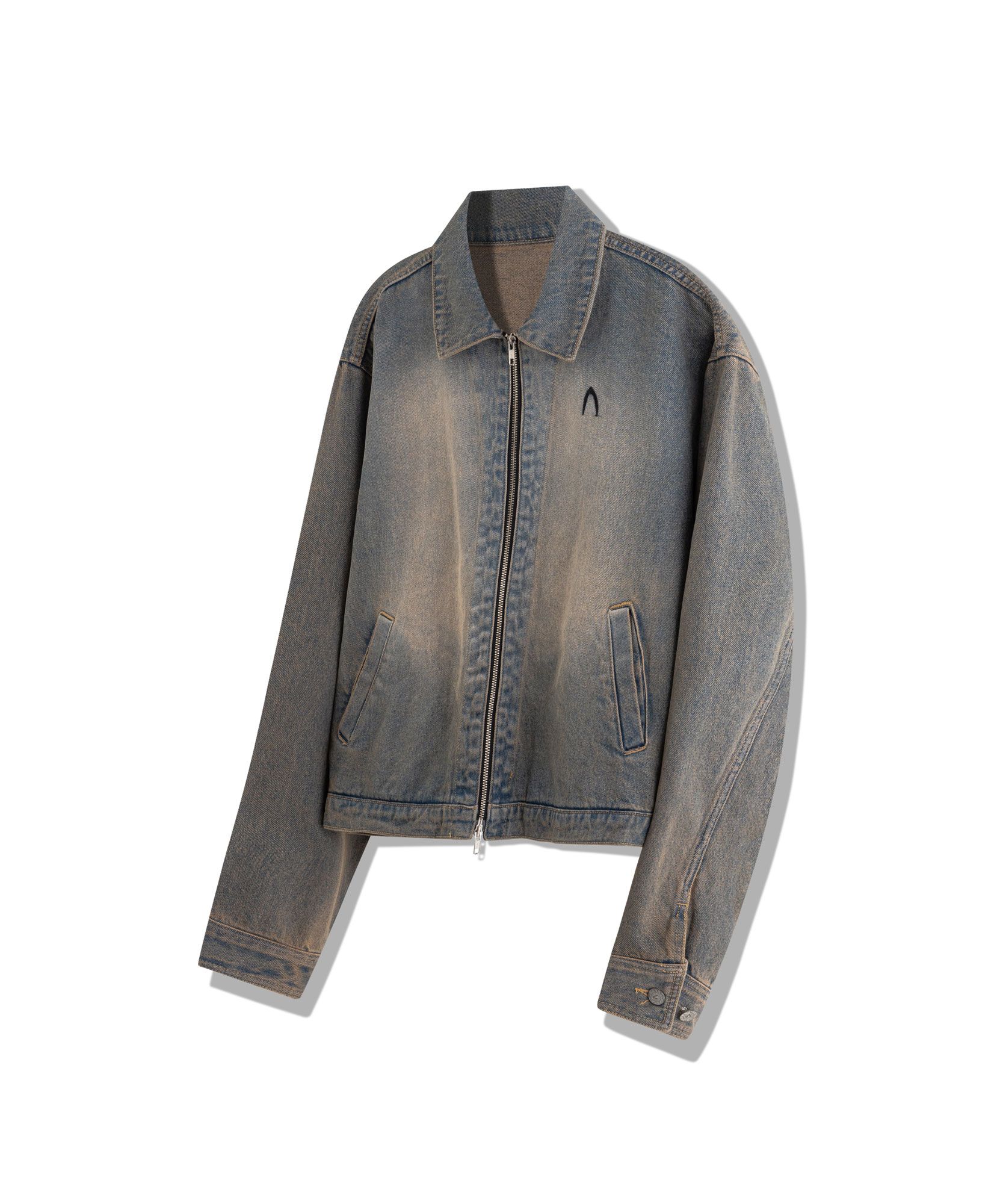 MUSINSA公式 | AAKAM Washed Zip-Up Denim Jacket (Sand Blue)