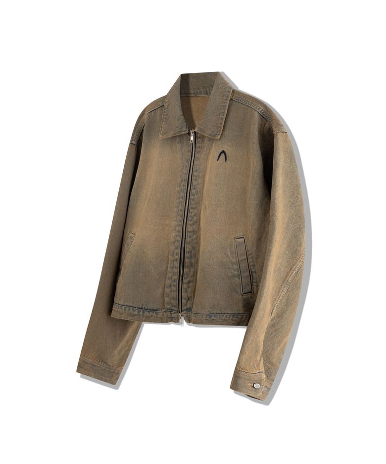 Washed Zip-Up Denim Jacket (Desert Sand)