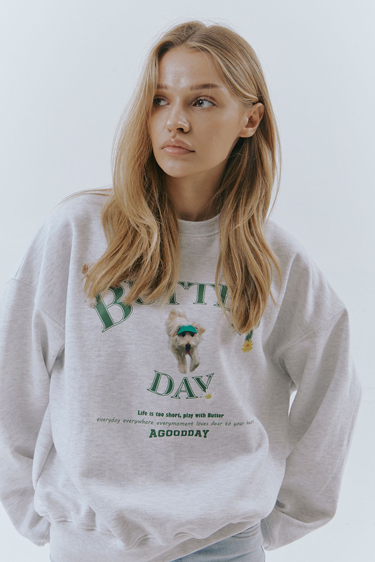 어굿데이(AGOODDAY) [UNISEX] butter sweat shirt (mellange)