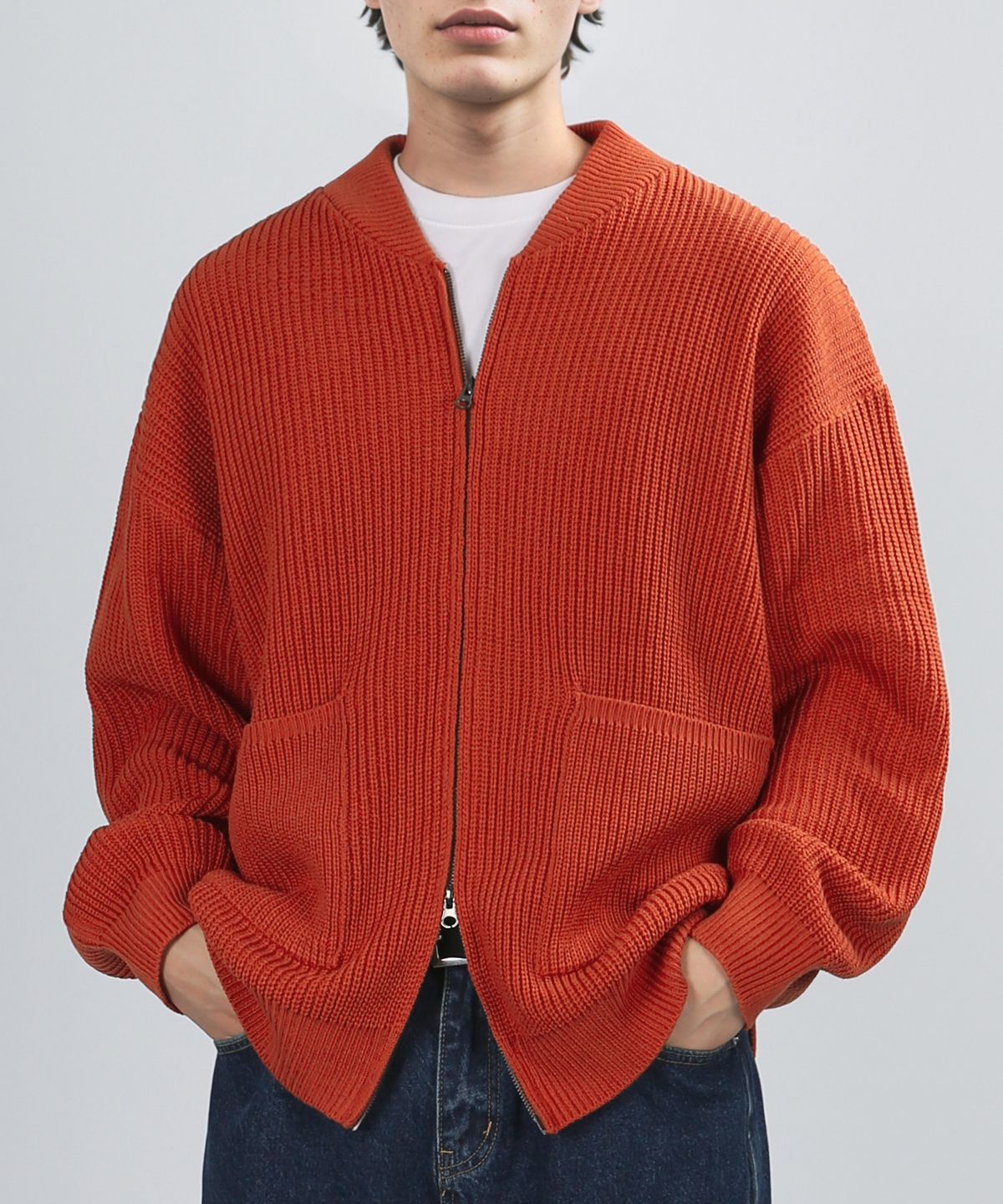 베리베인(VERYVAIN) [Heavyweight] SHAWL KNIT JACKET (OCHER ORANGE)