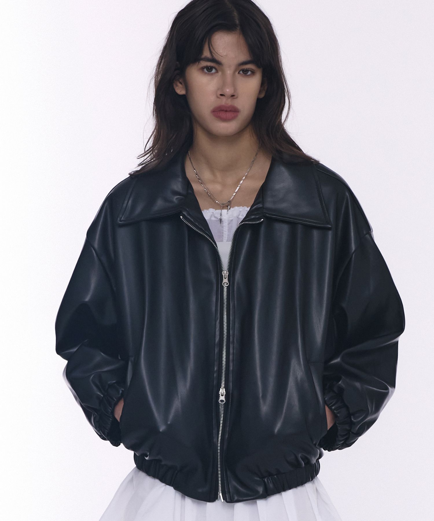 MUSINSA | PLACE STUDIO Leather oversized blouson [Black]