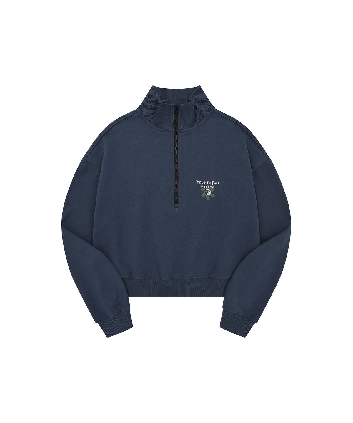 볼컴(VOLCOM) TRUE TO THIS 여성 오버핏 하프집업 맨투맨(네이비)