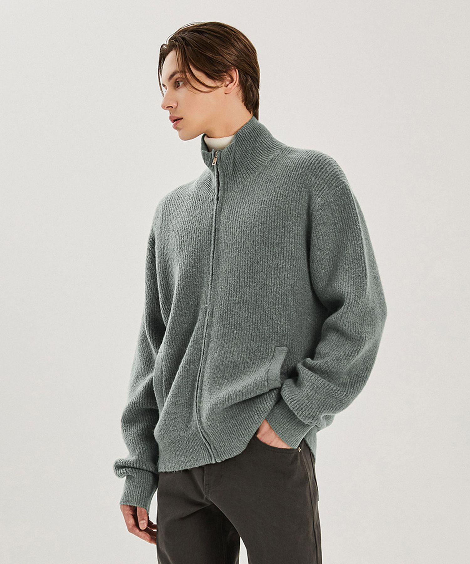 MUSINSA公式 | AD HOC Men's Zip-Up Cardigan (KHAKI) (HZAGD10-65)