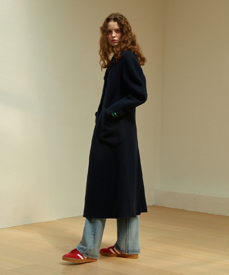 [handmade] Herringbone Round Wool Longcoat (Navy)