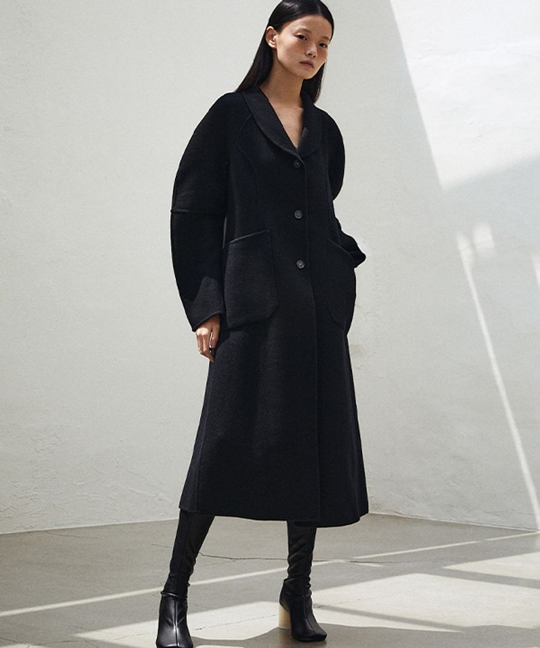 [handmade] Herringbone Round Wool Longcoat (Black)