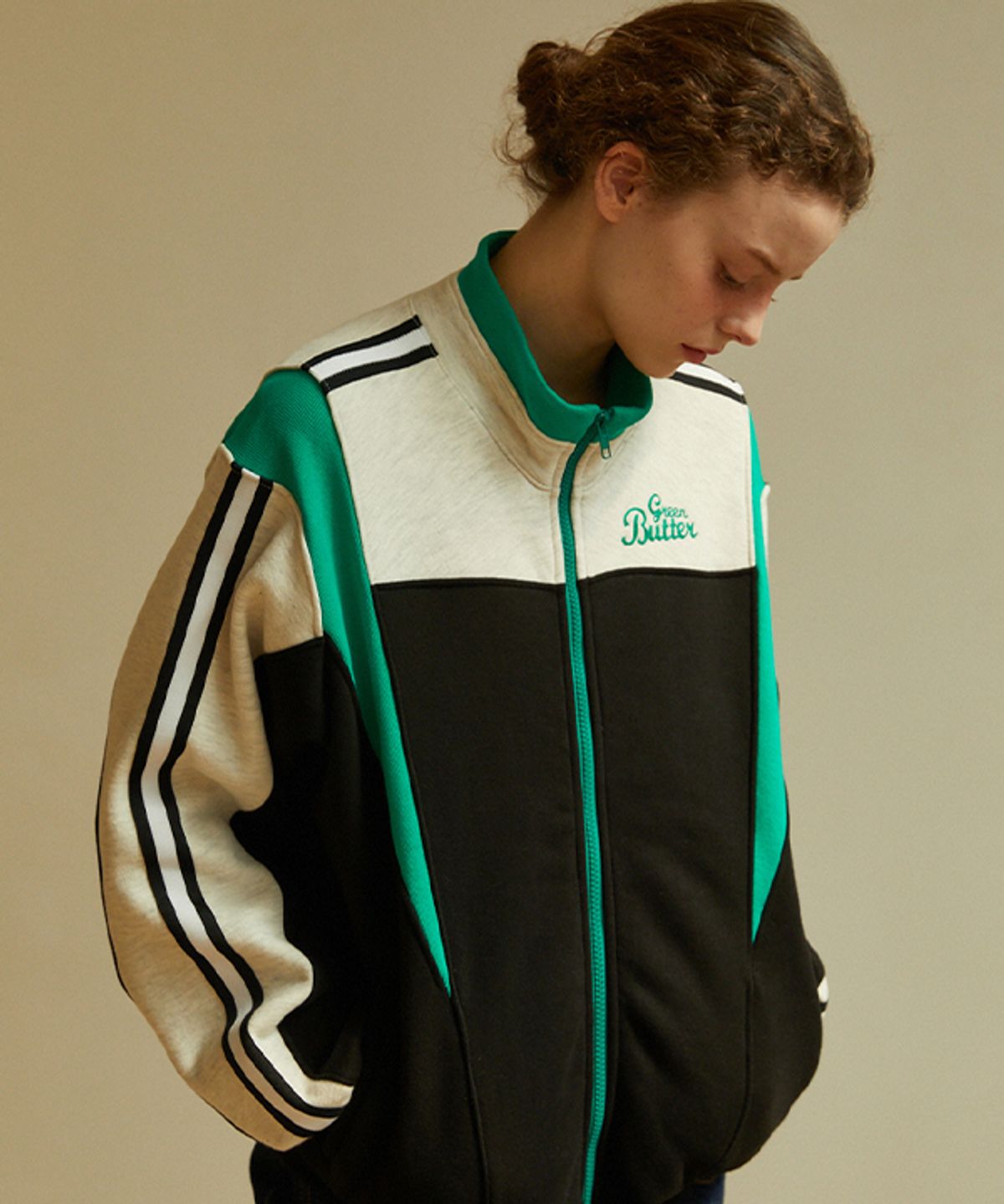 그린버터(GREENBUTTER) Warm Sweat Track Jacket (Black)