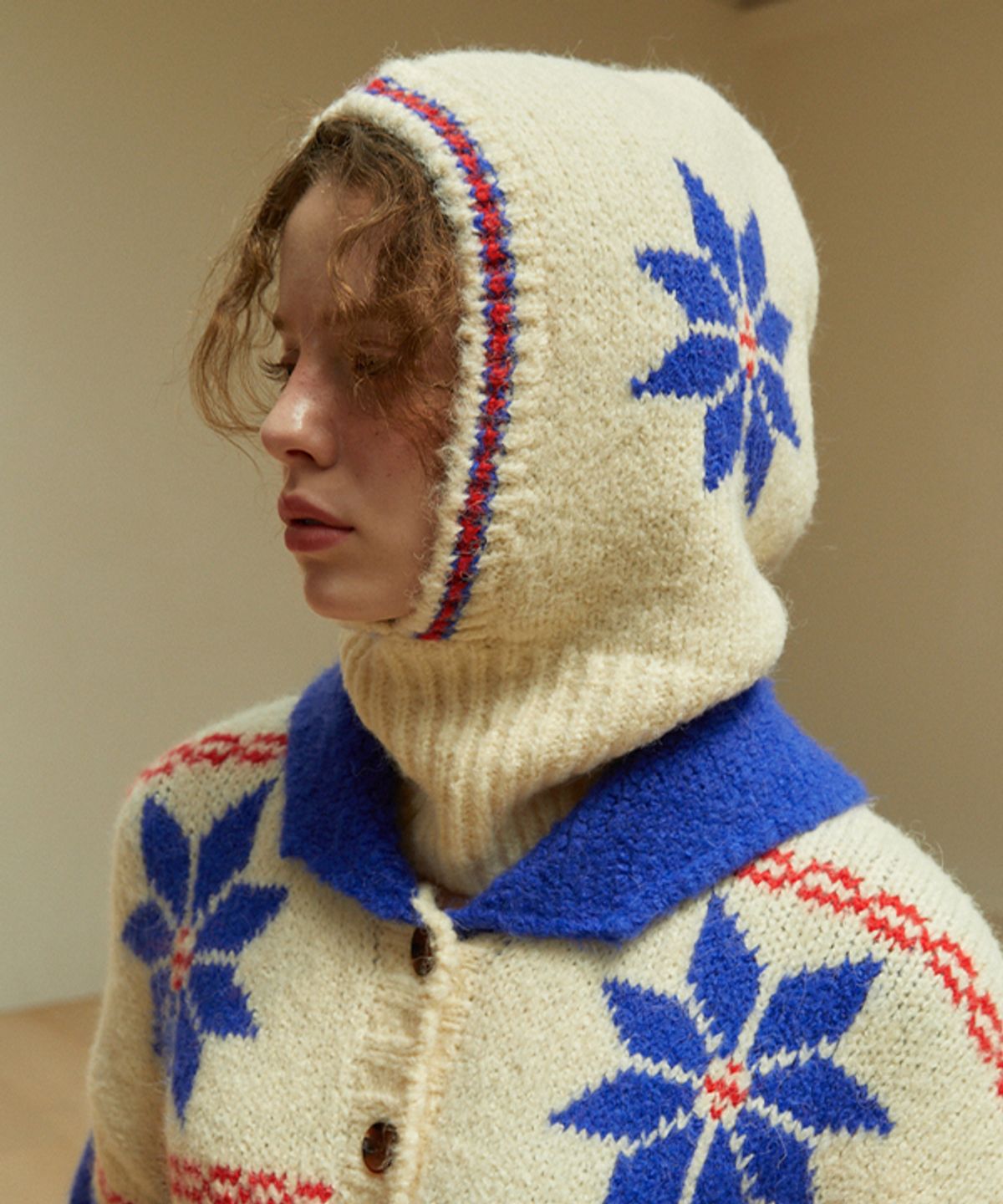 그린버터(GREENBUTTER) Snowflake Alpaca Balaclava (Cream)