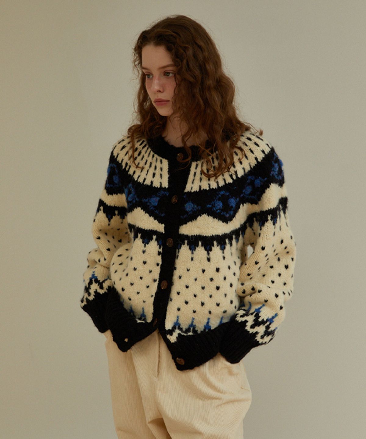 그린버터(GREENBUTTER) Heidi Alpaca Nordic Cardigan (Ivory)