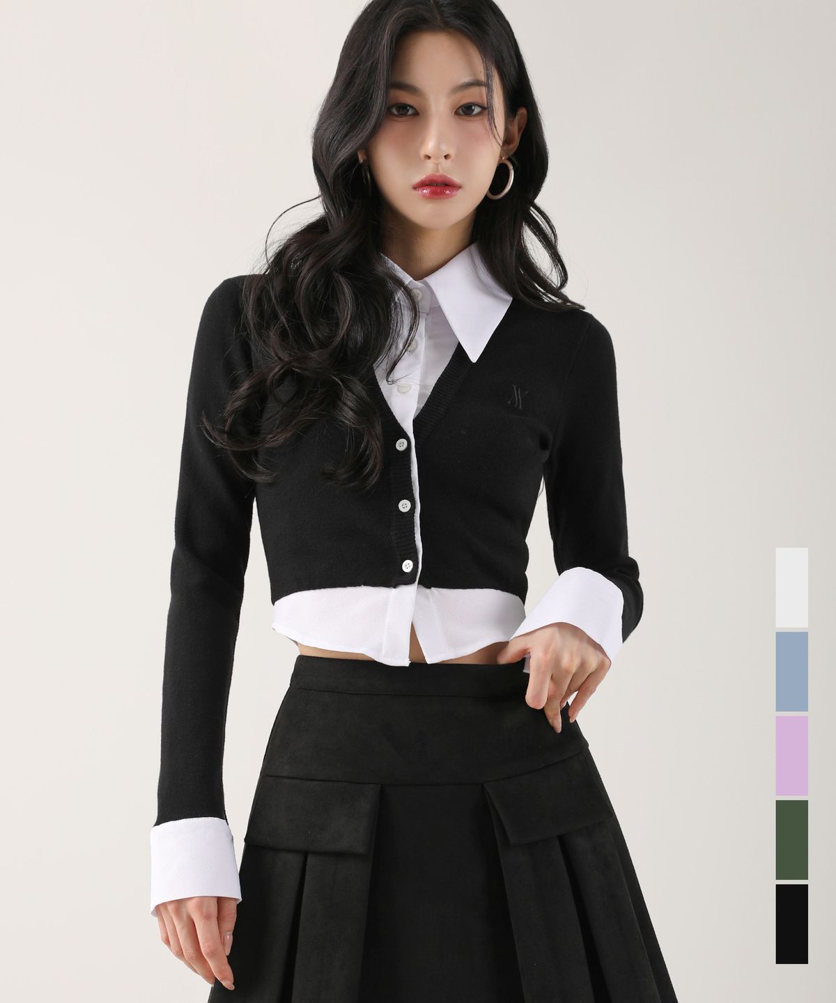 어반드레스(AVANDRESS) Shirt Layered Crop Cardigan - 5COL