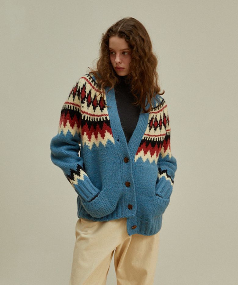 V-Neck Nordic Alpaca Cardigan (Indi Blue)