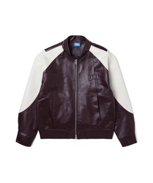 남성 페이크레더 하이넥 배색  점퍼[WINE](UZALE02_89)