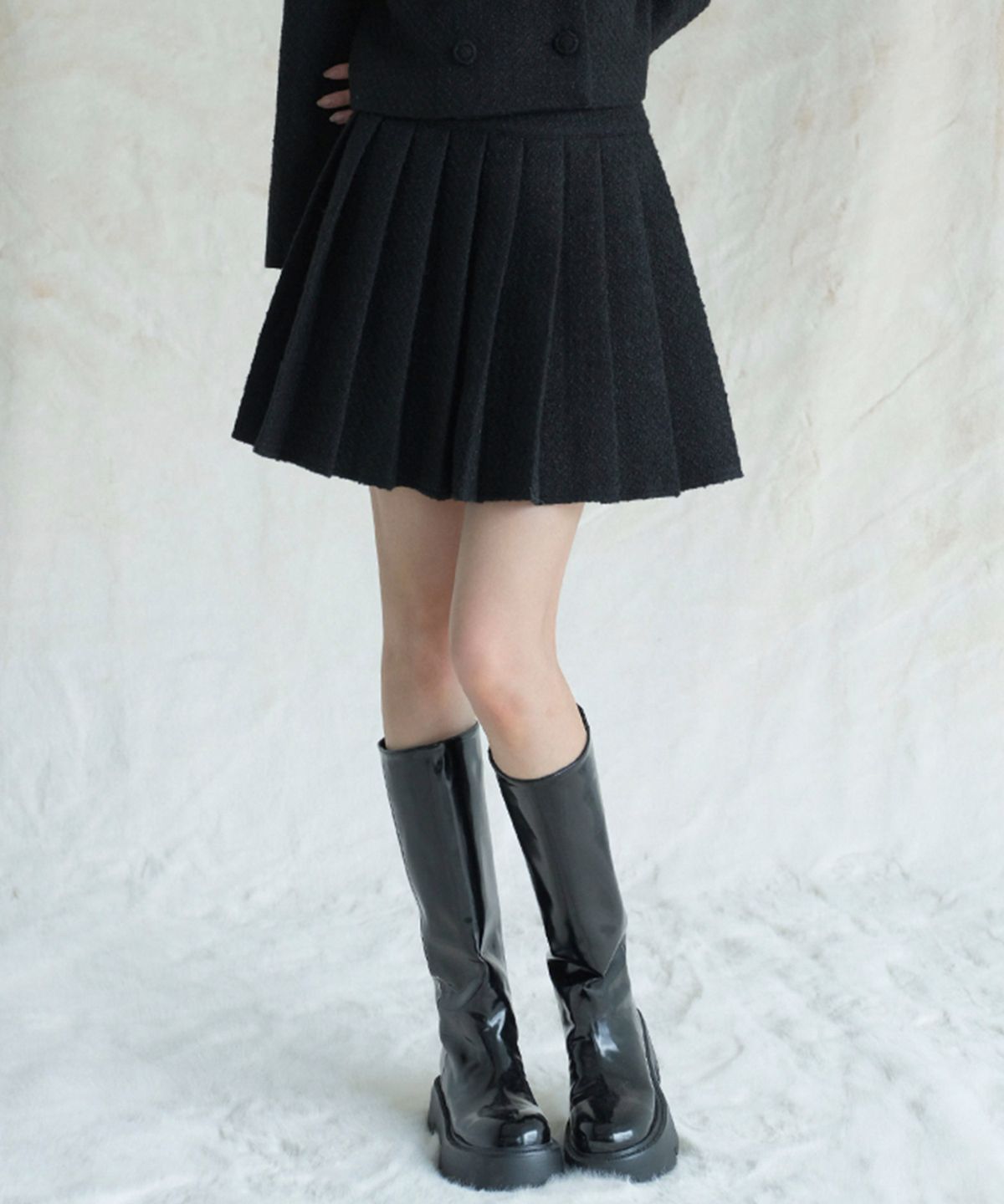 어반드레스(AVANDRESS) Daphne Tweed Pleated Skirt BLACK