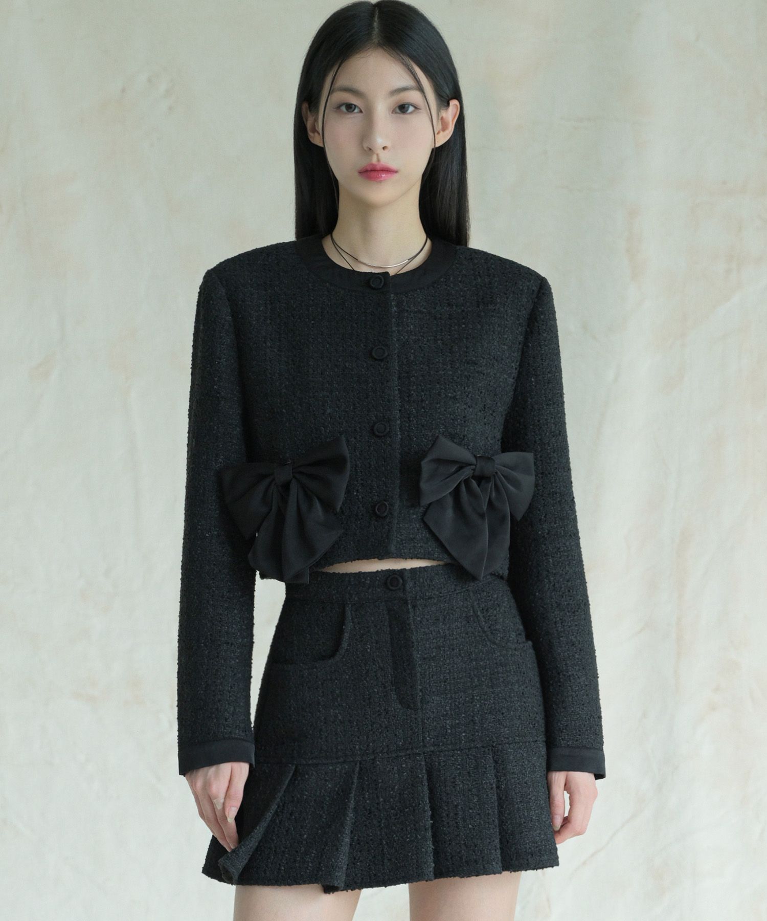 MUSINSA | AVANDRESS Ribbon Tweed Crop Jacket BLACK