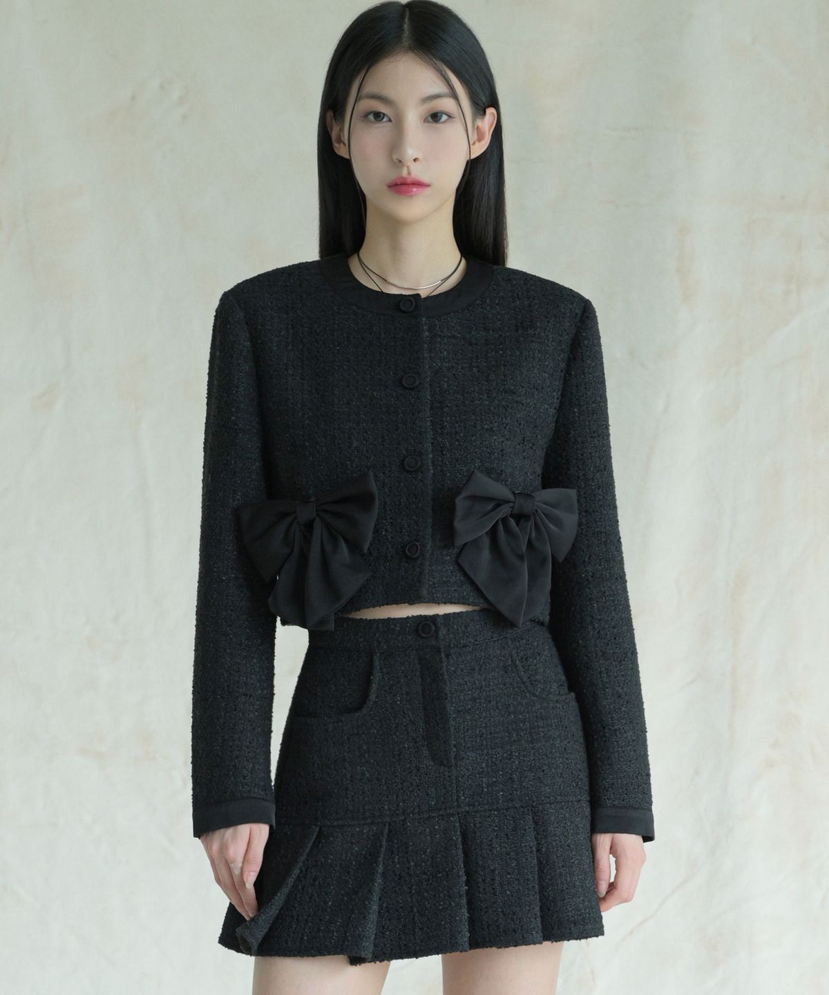 어반드레스(AVANDRESS) Ribbon Tweed Crop Jacket BLACK