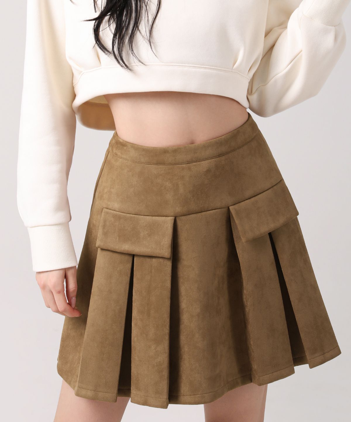 어반드레스(AVANDRESS) POCKET MINI SUEDE PLEATS SKIRT BROWN