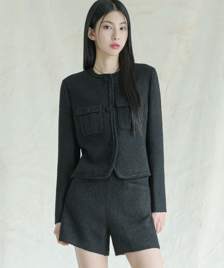Sara Round Tweed Jacket BLACK