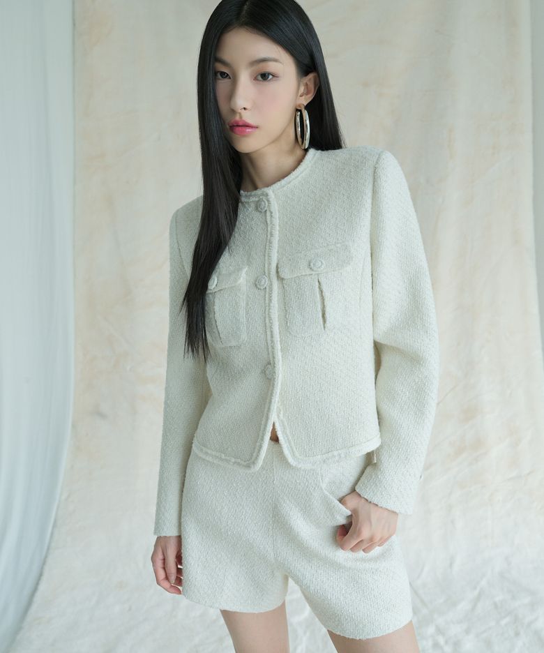 Sara Round Tweed Jacket IVORY