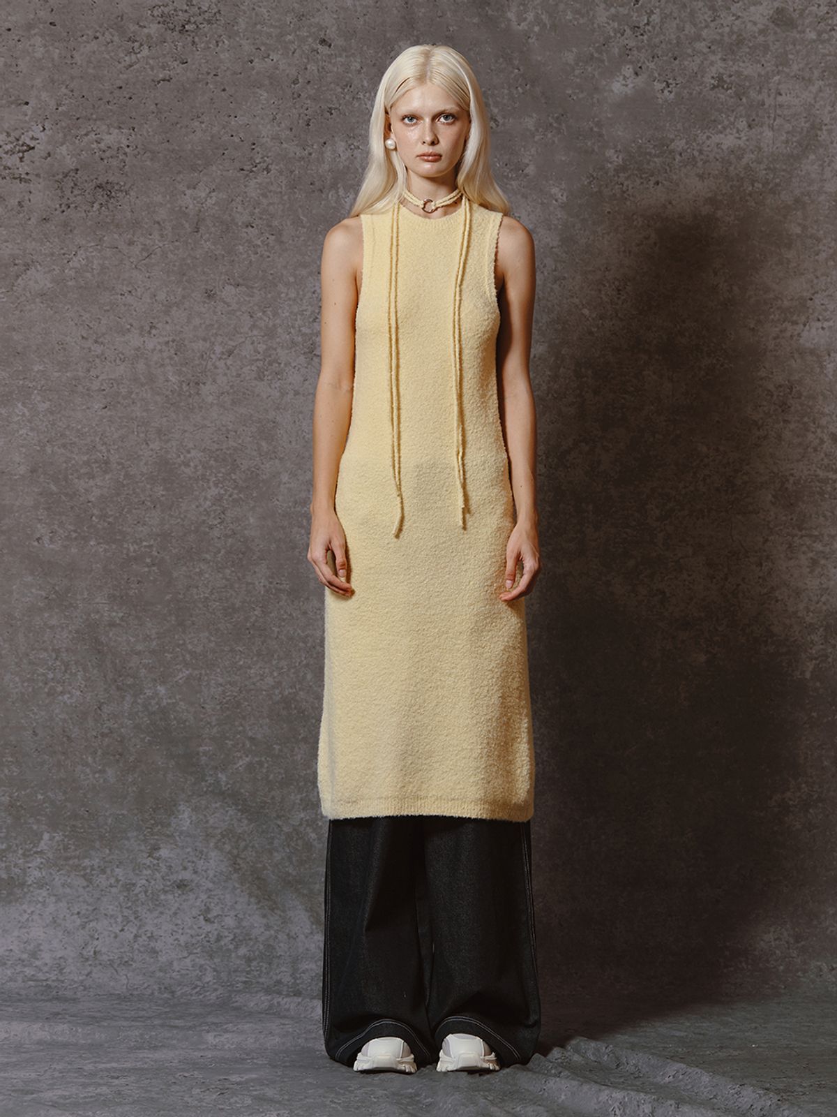민더리(MEENDERI) BOUCLE KNIT LONG DRESS - LEMON