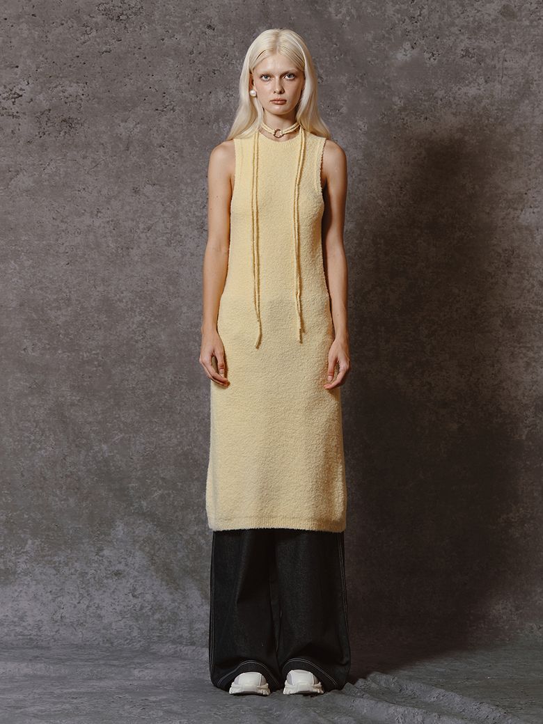 BOUCLE KNIT LONG DRESS - LEMON