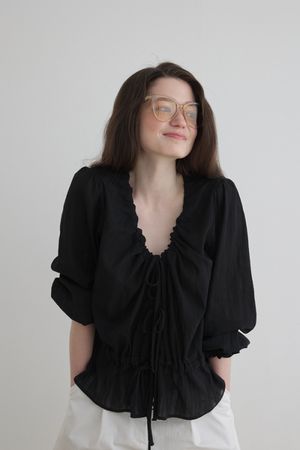 THREE RIBBON BLOUSE(BK)