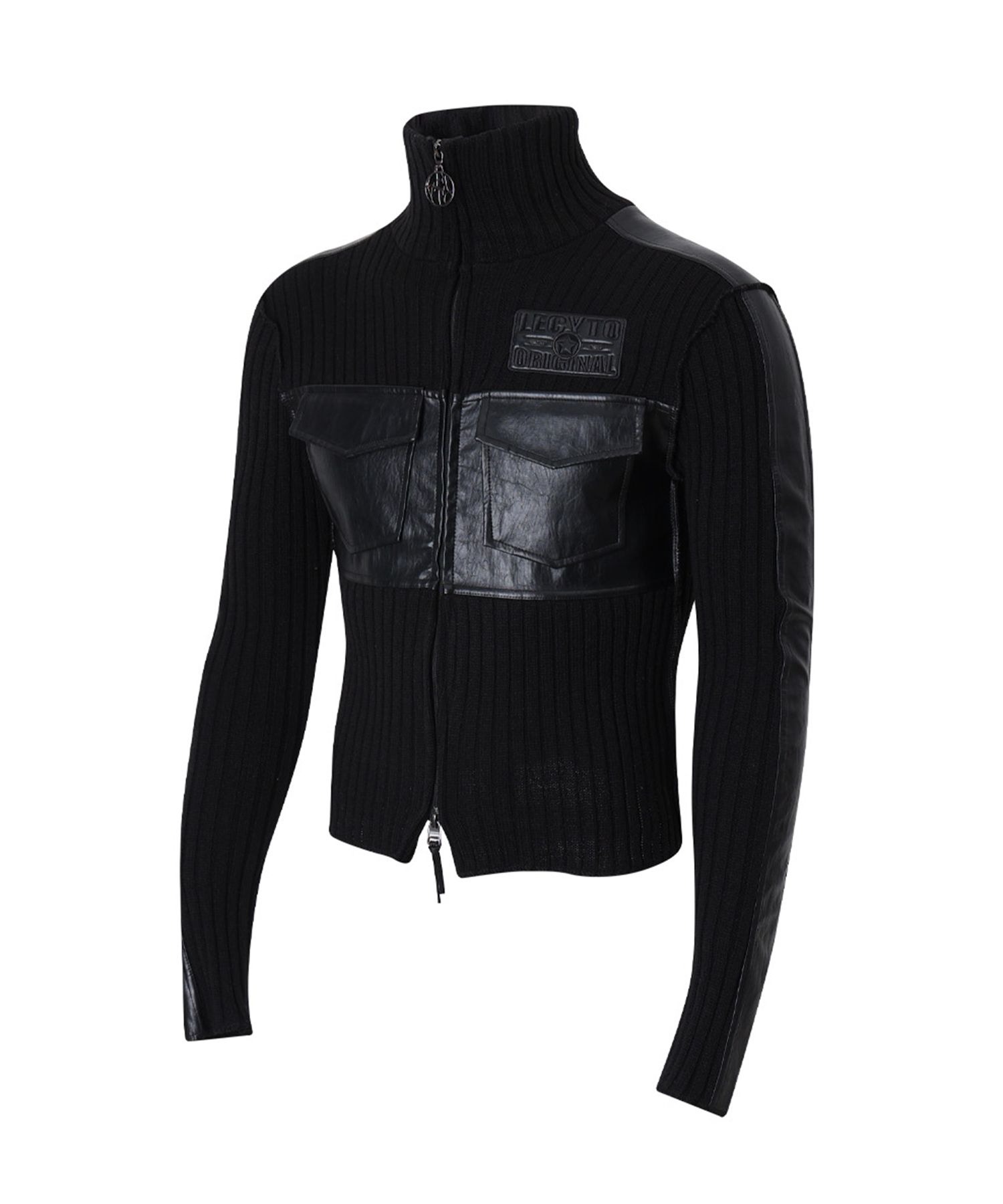 MUSINSA公式 | LECYTO Fabric Mix Neck Zip Up_[Black]