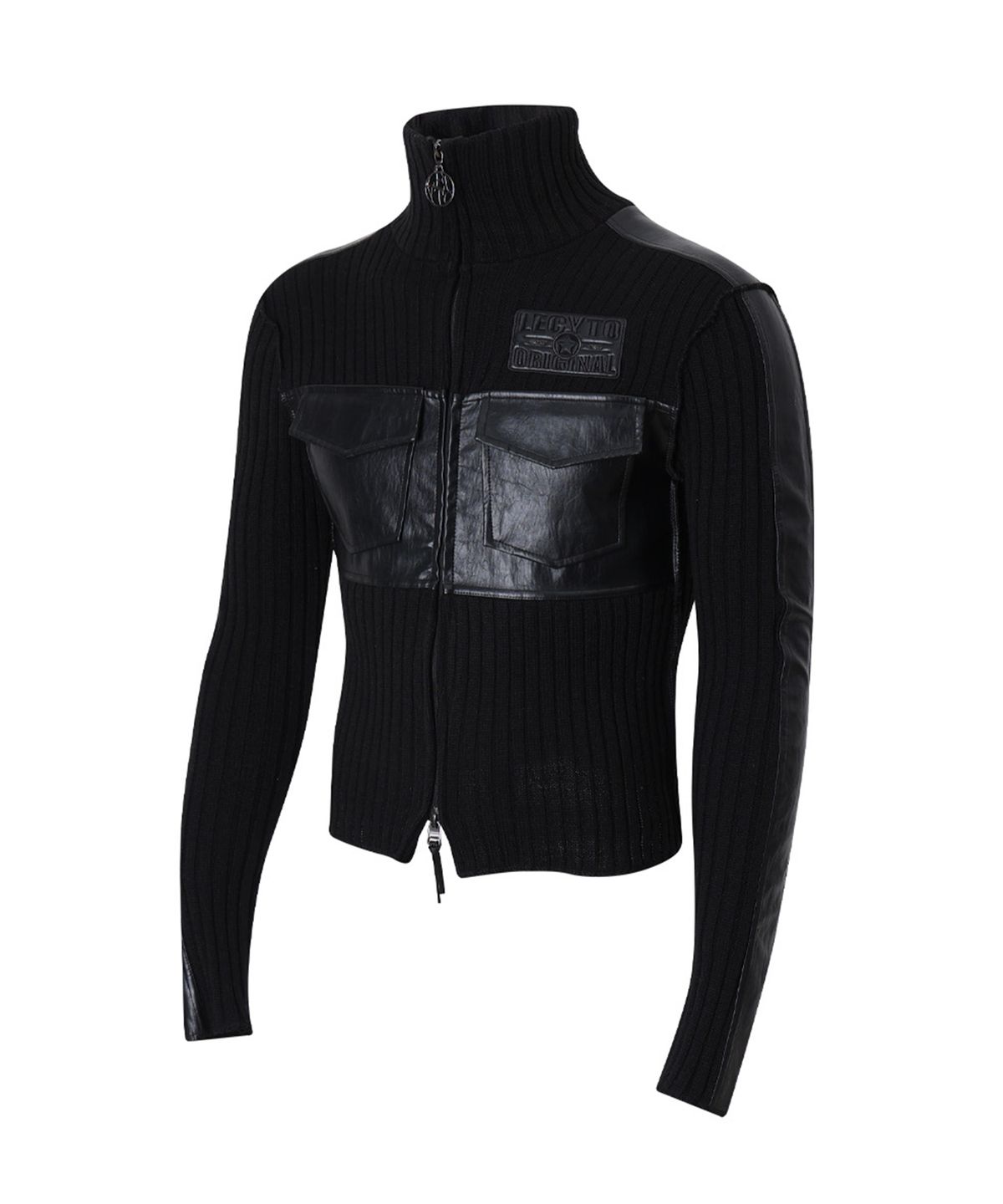 레씨토(LECYTO) Fabric Mix Neck Zip Up_[Black]