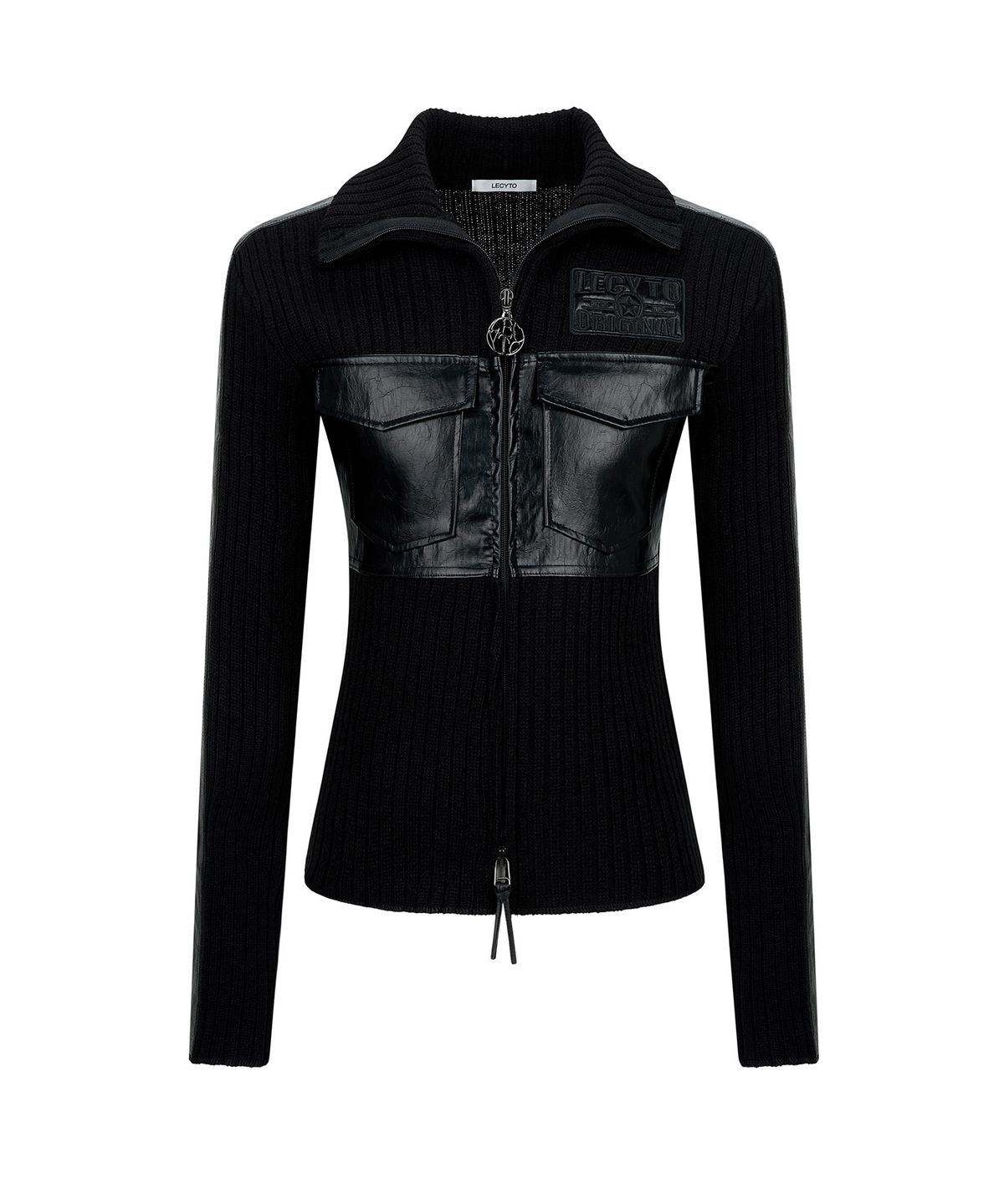 레씨토(LECYTO) Fabric Mix Neck Zip Up_[Black]