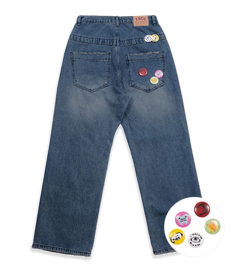 PIN BUTTON DENIM PANTS
