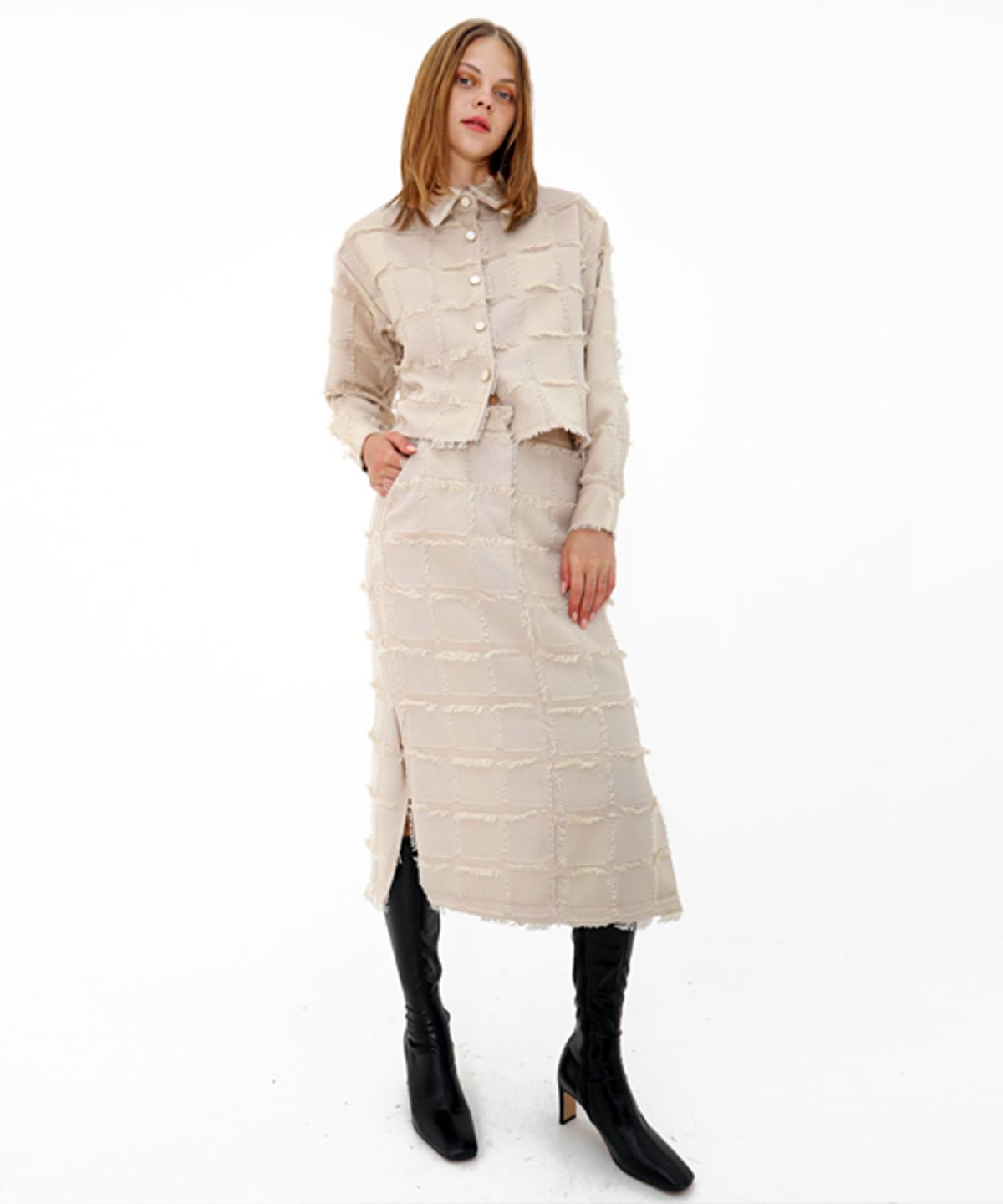 데미지니모닉(DAMAGE MNEMONIC) 프린지 베이지 스커트 _ Fringe Beige Skirt
