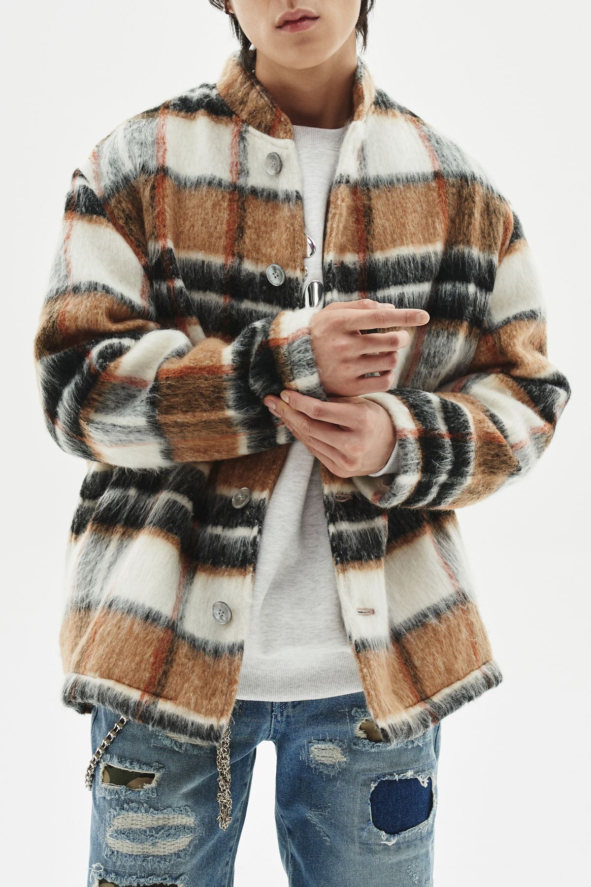 디메이든(DEMADEN) MOHAIR CHECK CARDIGAN BROWN