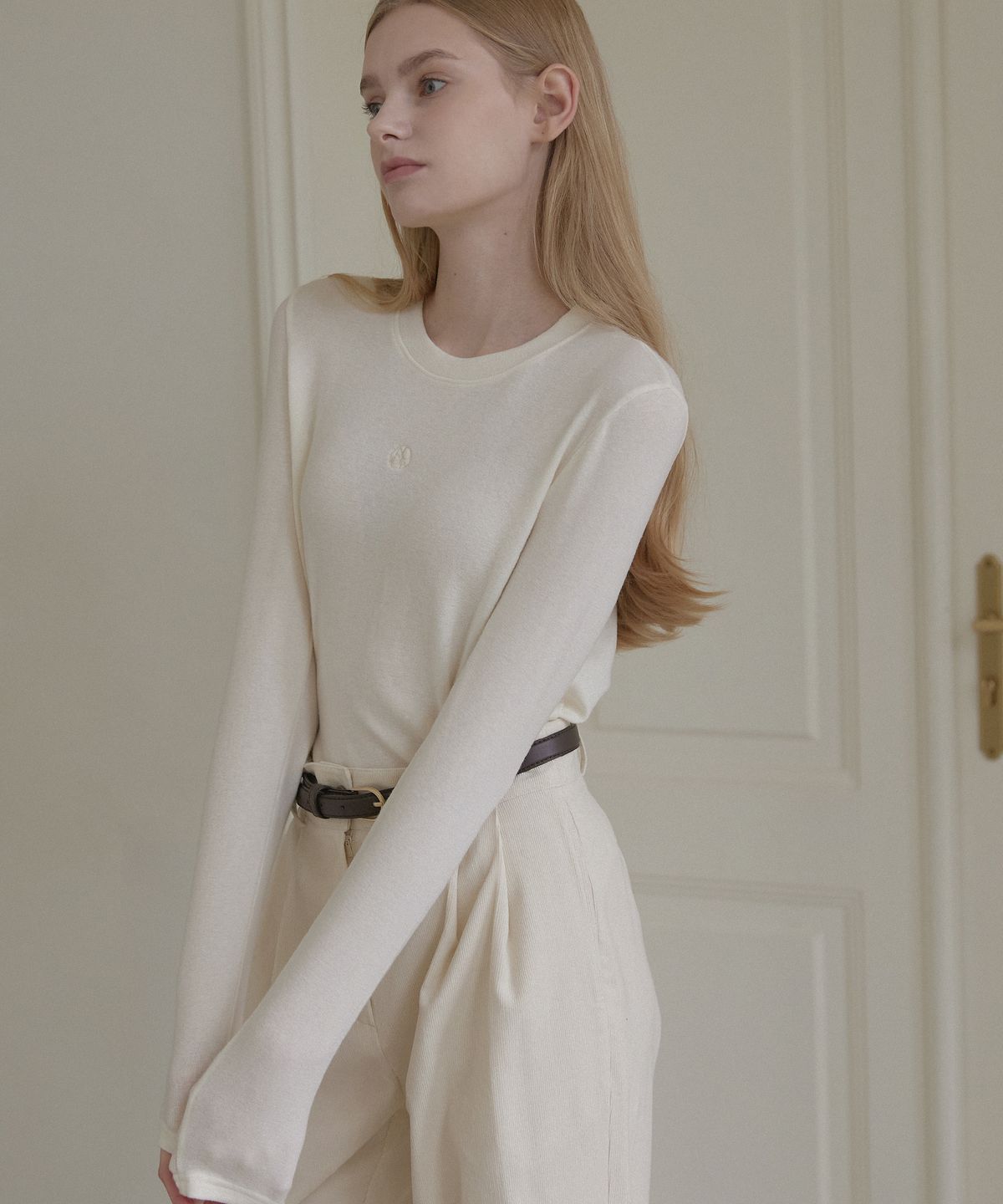 논로컬(NONLOCAL) Wool Tencel Crewneck T-shirt - Cream