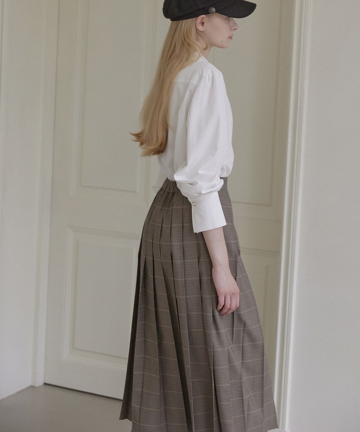 논로컬(NONLOCAL) Banding Pleats Long Skirt - Check