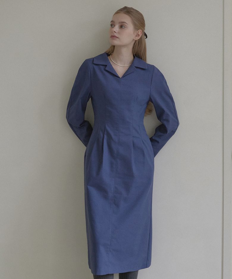 Janet Volume Sleeve Dress - Deep Blue