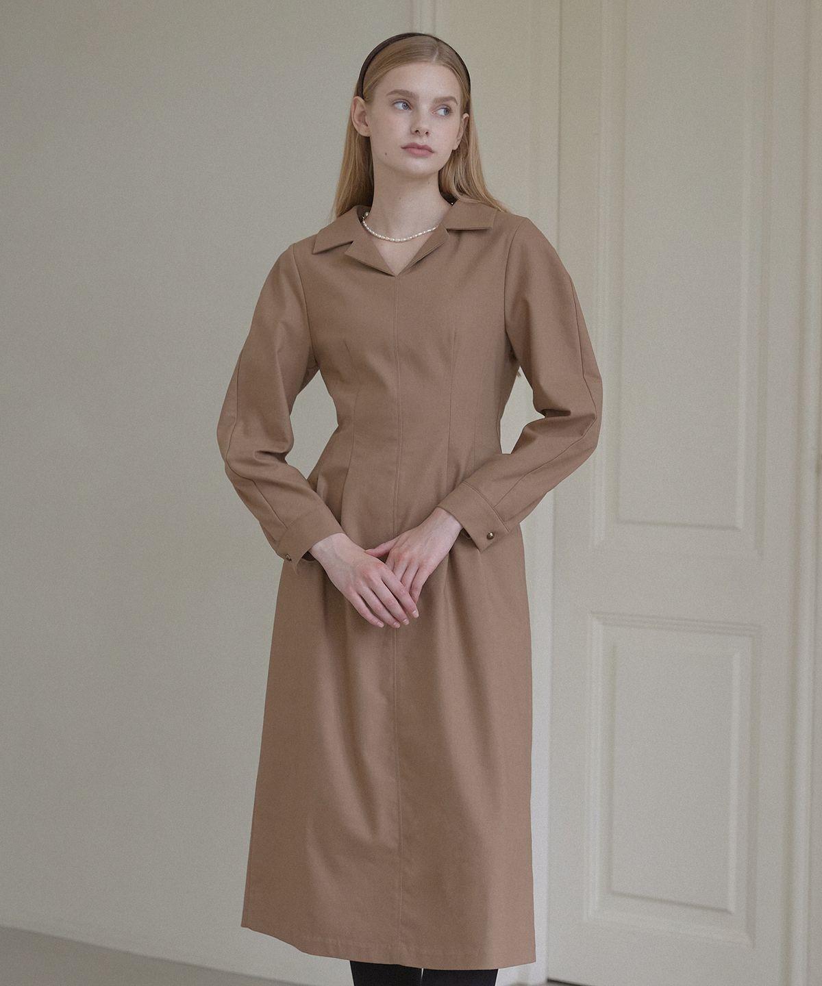 논로컬(NONLOCAL) Janet Volume Sleeve Dress - Beige