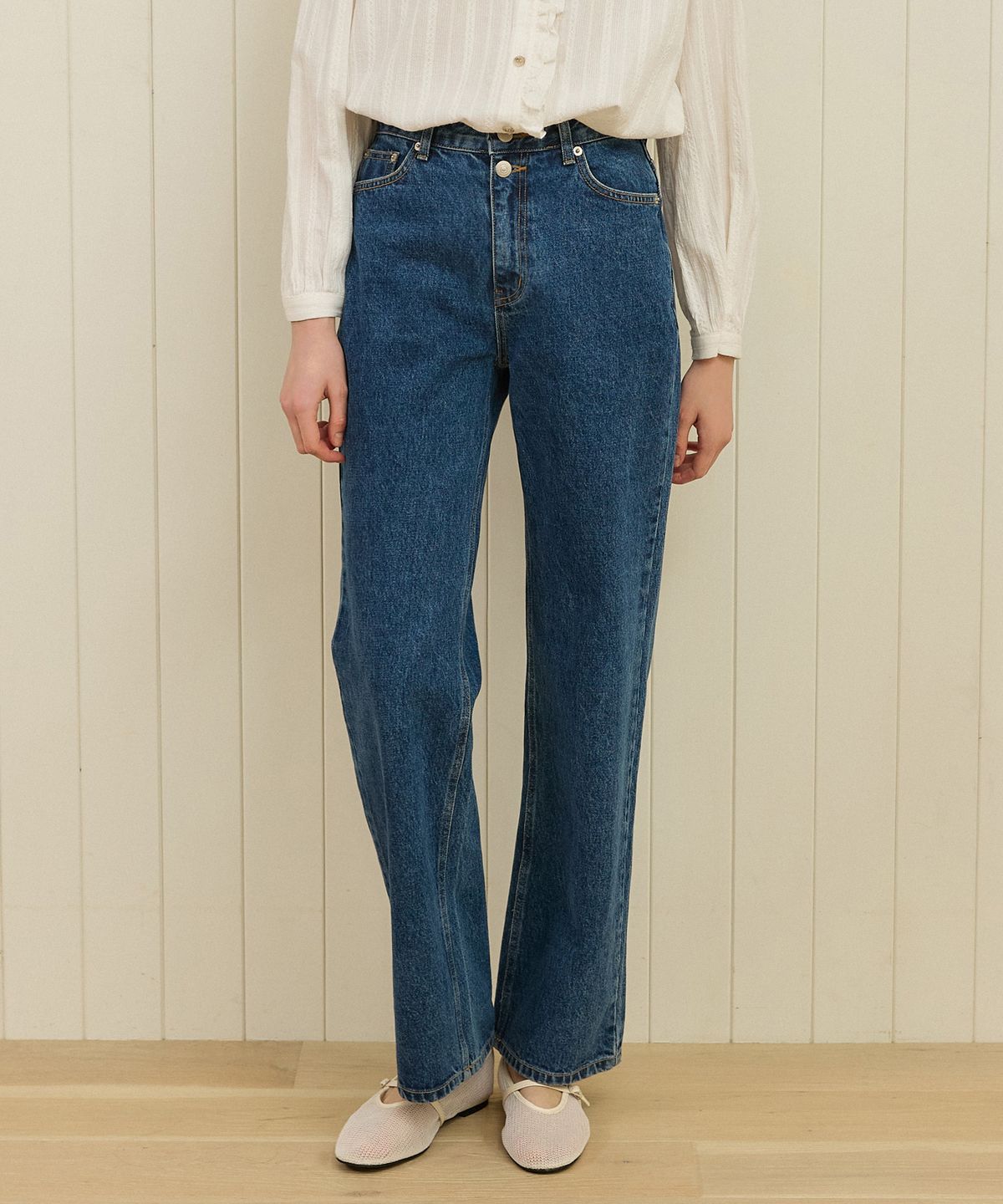 논로컬(NONLOCAL) Button Detail Straight Jean - Blue