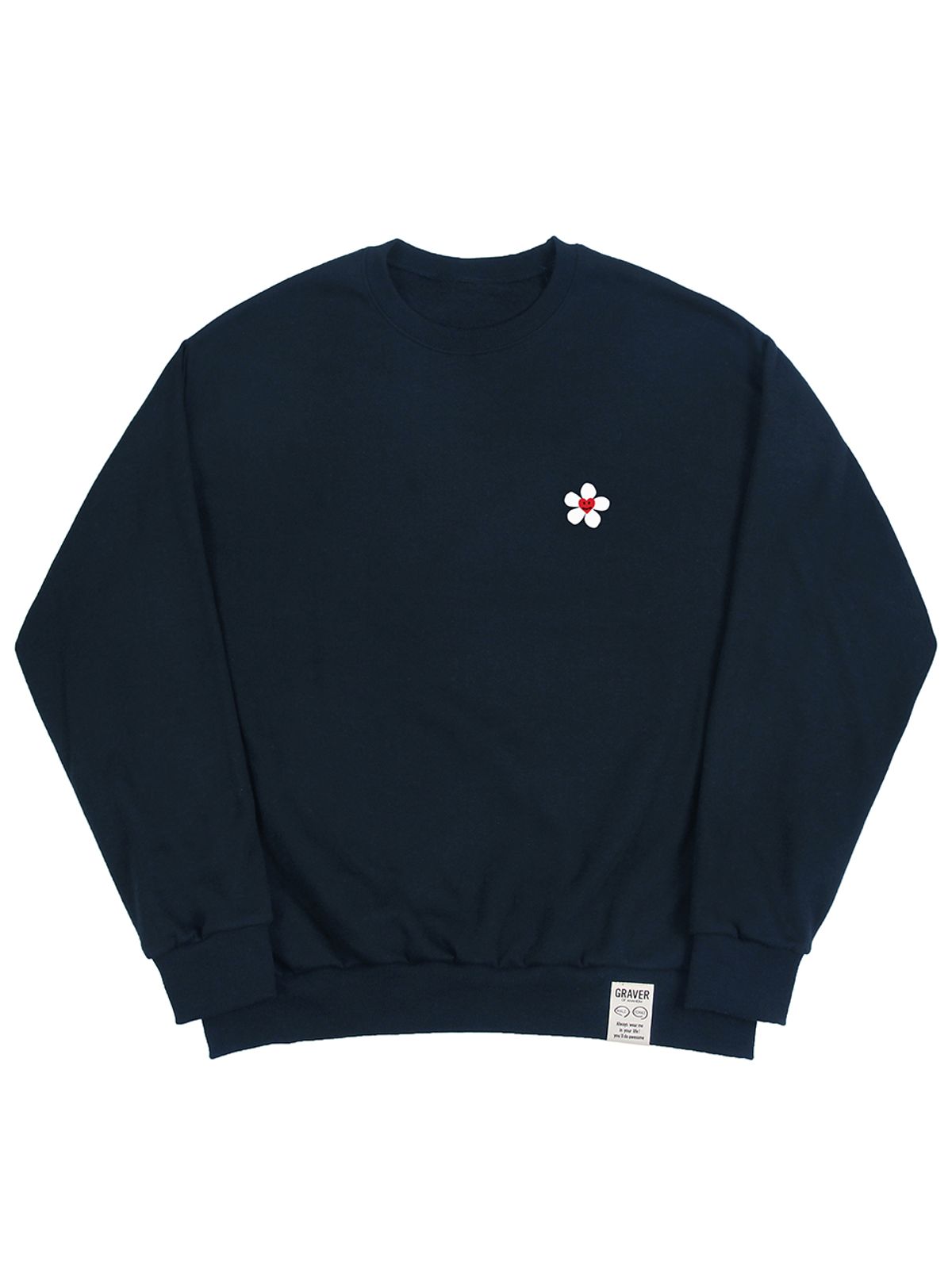 그레이버(GRAVER) [UNISEX]플라워하트 로고 스마일 맨투맨_네이비