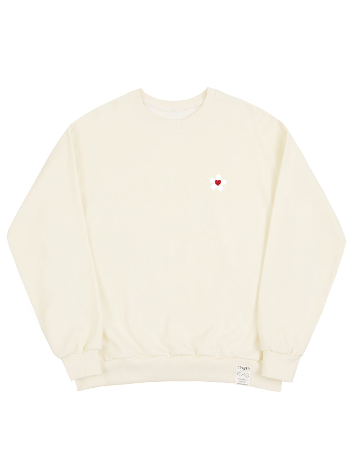 그레이버(GRAVER) [UNISEX]플라워하트 로고 스마일 맨투맨_크림