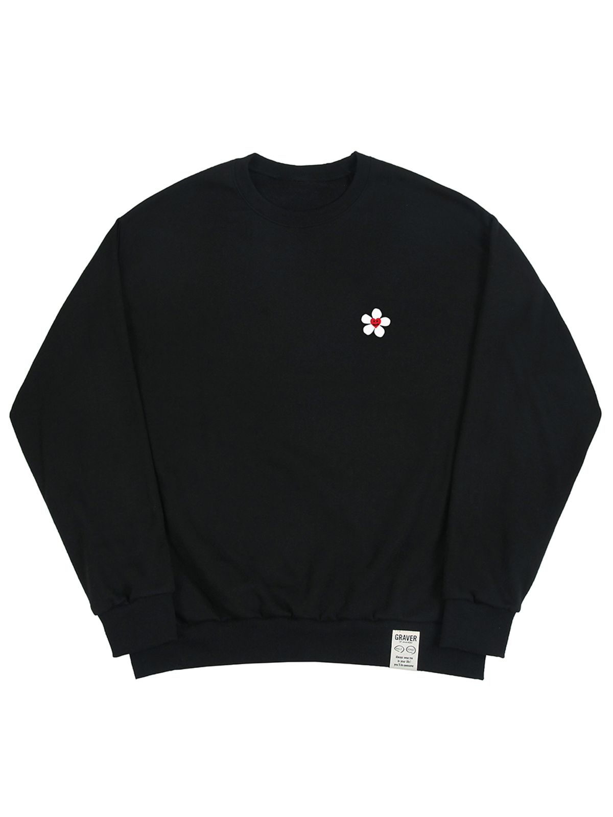 그레이버(GRAVER) [UNISEX]플라워하트 로고 스마일 맨투맨_블랙