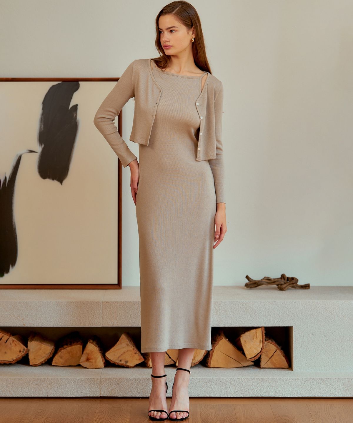 레트흐드레뚜왈(LETTRE DE LE TOILE) Weekend ribbed one-piece set (beige)