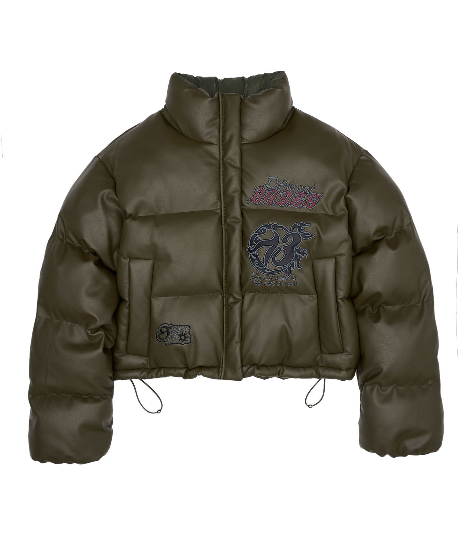 MUSINSA公式 | BADEE Gothic 13 Leather Puffer Jacket D.Green