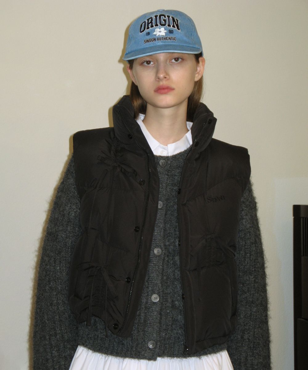 ★sinoon★送料込み★韓国★大人気★RIBBON DETAIL PUFFER VEST MUSINSA | SINOON RIBBON DETAIL PUFFER VEST (BLACK)